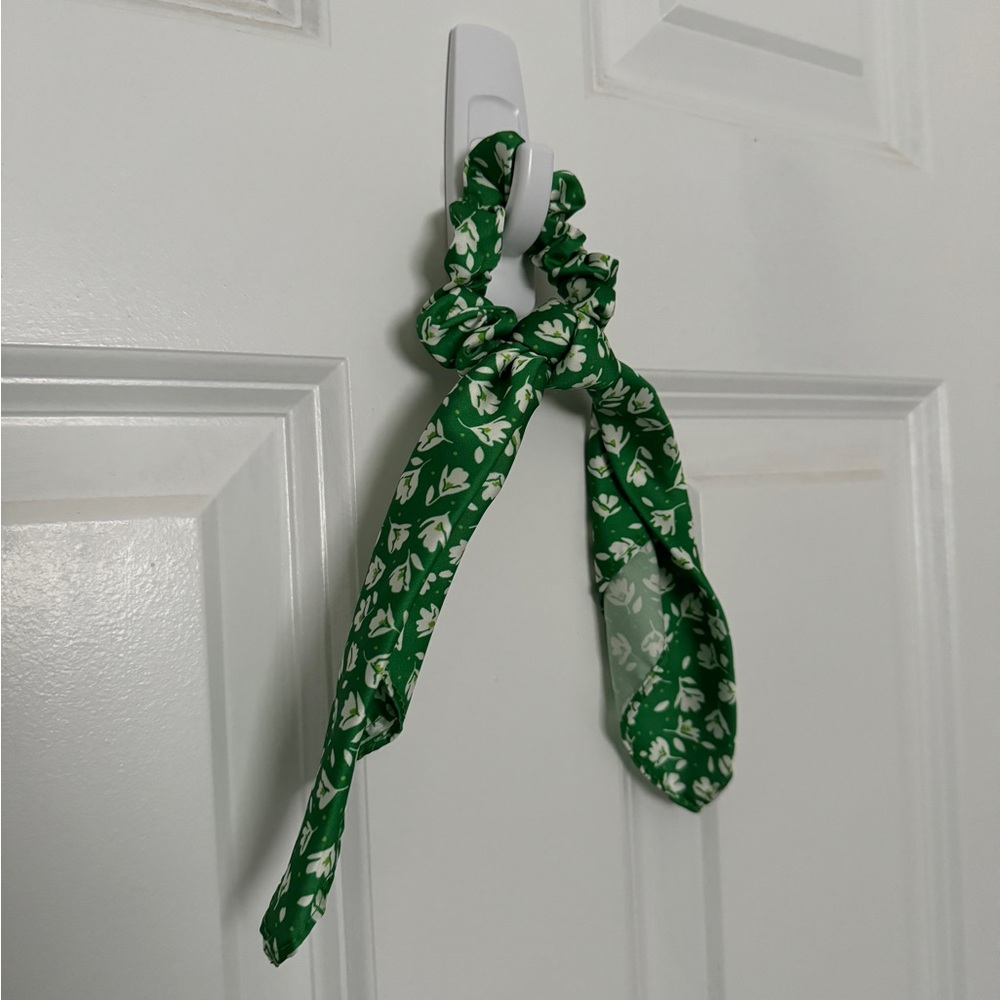 Green Floral Hair Scrunchie